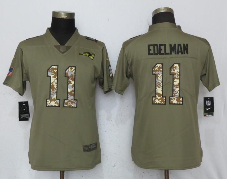 Women New England Patriots #11 Edelman Olive Camo Carson Nike Salute to Service Player NFL Jerseys->chicago bears->NFL Jersey